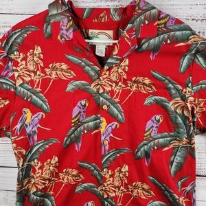 NWT Paradise Found Magnum PI Jungle Bird Hawaiian Shirt Large Red Cotton